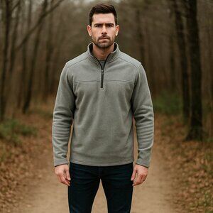 London‎ Fog Collection Sweater Men M Gray Herringbone Zip Sherpa Lined Pullover